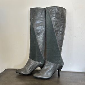 Gianni Bini Marlow Suede Leather Gray/Green Knee-High Boots Women's Size 6M GUC